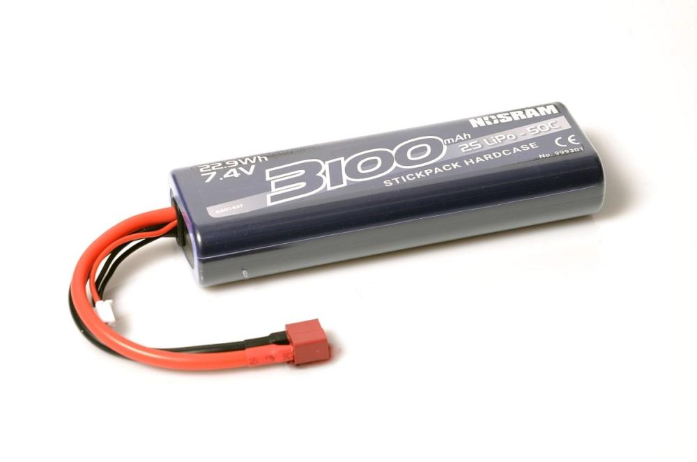 NOSRAM 3100mAh - 7.4V - 50C LiPo Car Stickpack Hardcase - T-DYN konektor