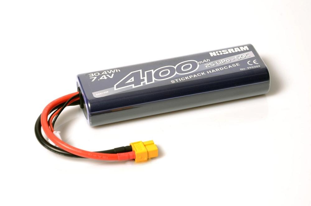 NOSRAM 4100mAh - 7.4V - 50C LiPo Car Stickpack Hardcase - XT60 konektor