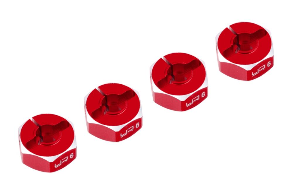 Hliníkové HEX unašeče kola 12x6mm, 4ks, červený