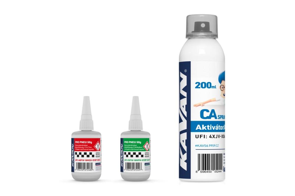 KAVAN PRO PNEU střední a řidké vteřinové lepidlo 50g + Kavan PRO aktivátor CA 200ml