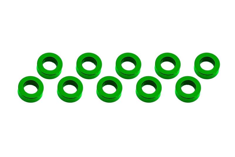 3x6x2mm hliníkové podložky zelené, 10 ks.